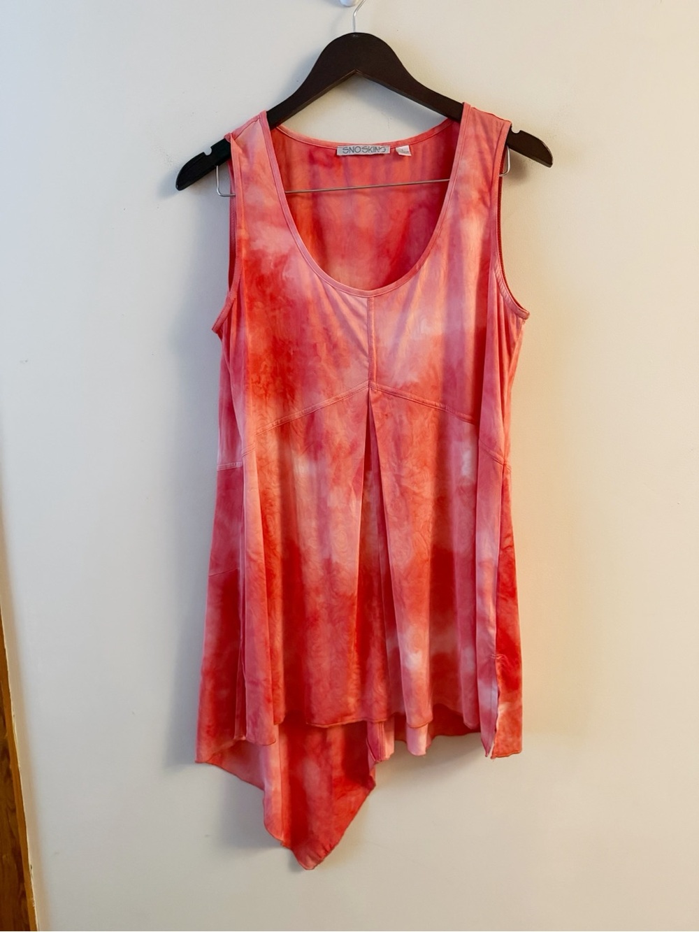 Sno Skins Women's Pink Tie-Dye Sleeveless Asymmetrical Tunic Tank Size Large